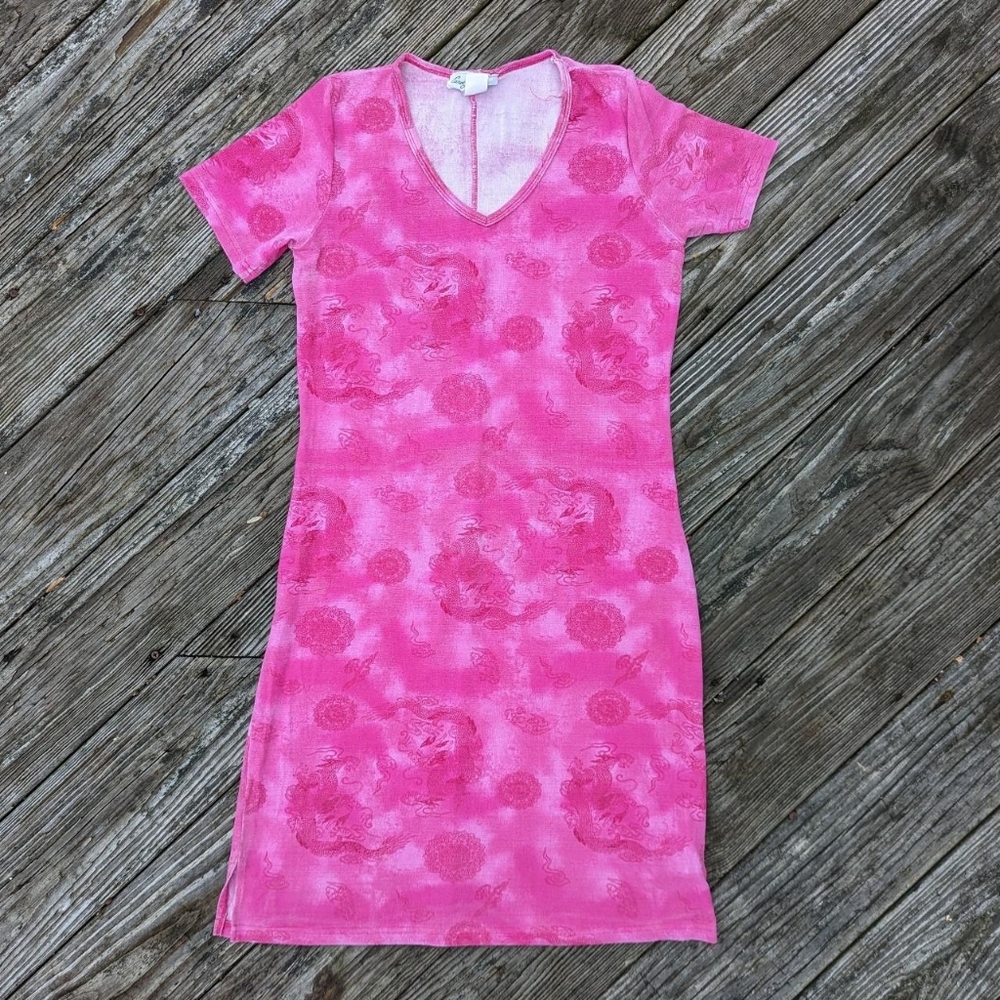 Vintage 90's Chinese Dragon Print Mini Dress